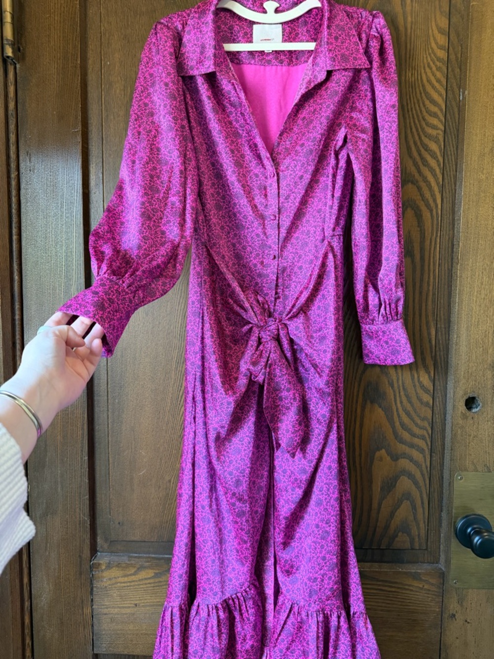 cinq a sept Fuchsia Tie-Front Long Sleeve Maxi Dress